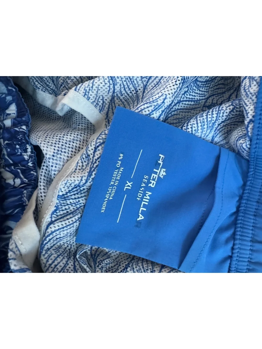 Peter Millar Mens XL Swim Trunks Blue Cocktail Print Drawstring Stretch